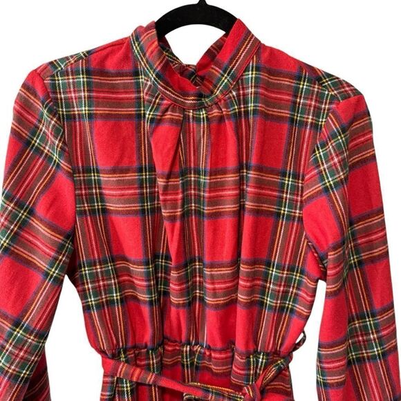 Cupshe Stand Collar Belted Ruffle Frill Plaid Gingham Check Dress Open Tie Back - Picture 7 of 11